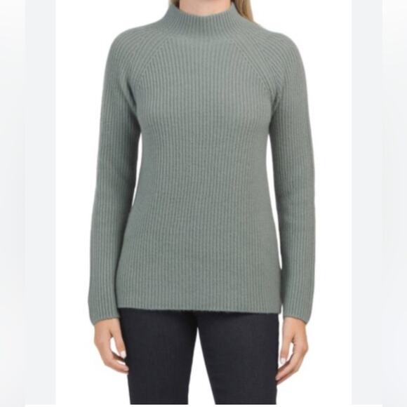 Vince Shaker Rib Mock Neck Wool Blend Sweater S Green - Picture 1 of 6